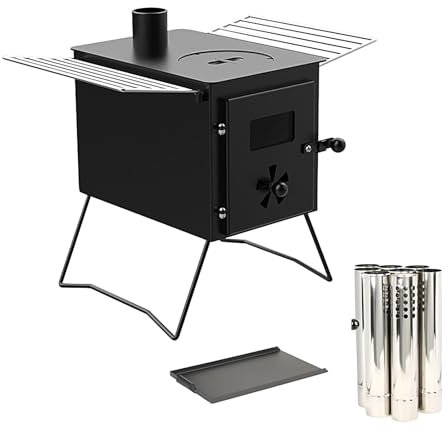 Réchaud À Bois Portable avec 7 Conduits de Cheminée, Poêle À Bois de Tente, Rechaud Camping pour Barbecue en Plein Air Barbecue Randonnée Voyages Pique-Nique