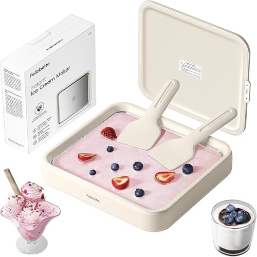 Máquina de helado enrollado, bandeja enrolladora de helado instantánea Felizbebe con tapa y 2 espátulas, placa fría de acero inoxidable de grado alimenticio premium sin electricidad para actividades