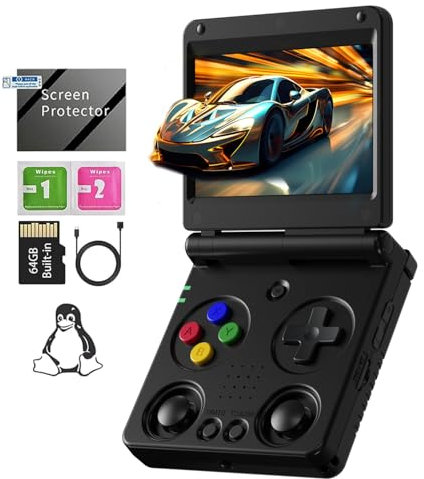 RG34XXSP Retro Handheld Game Console RG34XX SP Retro Gaming Console with 64G Preloaded Games,3300 mAh Battey,3.4 inch Screen Portable Pocket Arcade Support 30+ Simulators 5G WiFi Bluetooth HD Black