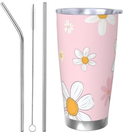 DFJMASFKOL Strawberries Stainless Steel Cup Daisy Car Cup Wildflower Travel Mug for Photography Crews 8.7X11.2CM