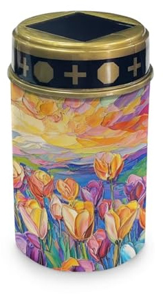 HUGS IDEA Luces de tumba con estampado de tulipanes con energía solar, linternas conmemorativas florales de ABS, impermeables, iluminación solar para jardines de cementerio, patios y exhibiciones