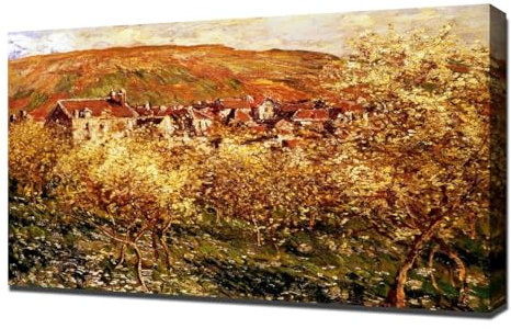 Claude Monet Apfelbäume in Blüte 11 - Leinwandbild - Leinwanddruck auf Holzrahmen - Perfektes Bild für Wanddekoration