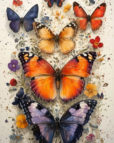 WANMIU Malen Nach Zahlen Erwachsene Bunter Schmetterling (2) Paint by Numbers diy GemäLde Kit mit Pinsel und Acrylfarbe Als Geschenk für Wanddeko Groß 40x50cm