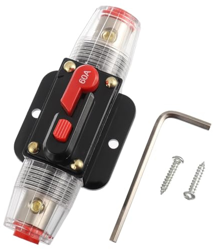 BOJACK 60A Audio Inline-Leistungsschalter-Reset-Sicherungshalter | 12V-24V-DC-Reset-Sicherungshalter mit manuellem Reset 3-15AWG Überlastschutz für den Schutz von Kfz-Marineboot-Audiosysteme
