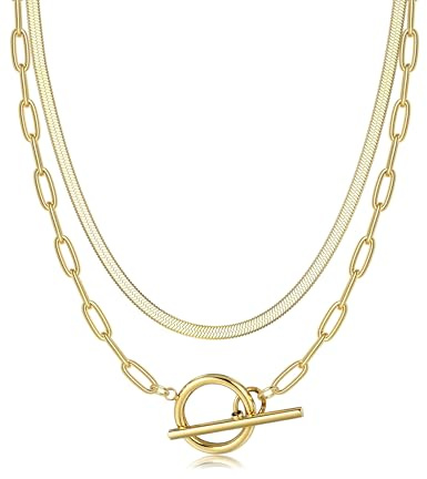 Adramata Halsband för kvinnor, 14K guldpläterad, kubansk länkkedja och papper, stapelbart halsband i silver, guldkedja för kvinnor, trendigt halsband med toggle, 36 cm