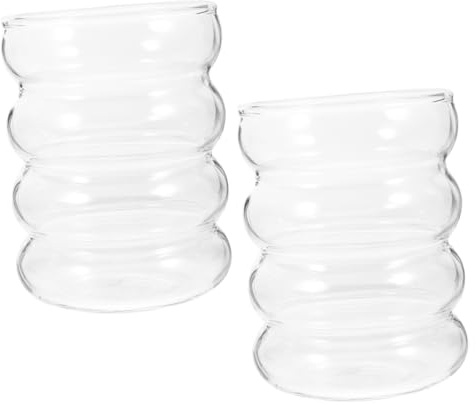 VALICLUD Lot de 2 Verres à Boire Ondulés en Verre 301-400ml | Café et Usage Professionnel en Restaurant, Texture Agréable, Facile à Tenir, sans Odeur, Transparent
