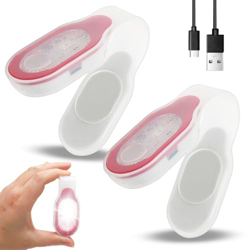 RANJIMA Set di 2 lampade a LED con clip, ricaricabili tramite USB, con magnete e 3 modalità di illuminazione | Batteria ricaricabile, pratica chiusura a clip, ideale per jogging, campeggio e infermiere