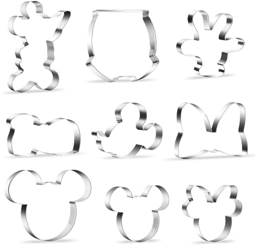 9 Stück Ausstechformen Mouse, Maus Kopf Keksausstecher, Edelstahl Plätzchen Ausstecher Set, Fondant Ausstechform Tier Mouse Fliege, Cookie Cutter Geschenke für Themed Party Kuchendeko