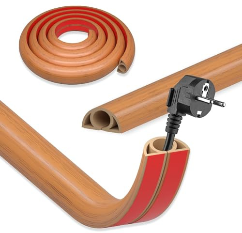 DIKARIYA Passage de Cable au Sol, 10mx25mm Bois et Jaune Cache Cable, Petit Canal de Câble Flexible, Goulotte Passe Cable, PVC Cache Fil Électrique Sol Auto-Adhésif Montage pour Tous Les Câbles