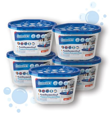 Pack de 5 Deshumidificador Absorbentes para Humedad 220g Eliminador de Condensación - Elimina Malos Olores, Antimoho para Armarios, Cajones, Habitaciones