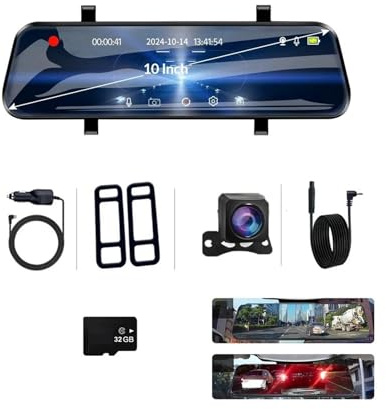 Car Dash Cam 10inch 4K Dvr Carplay Android Auto GPS 5G WIFI AUX Stream Rear View Mirror Dashcam Camera Drive Recorder FM(Style 2)