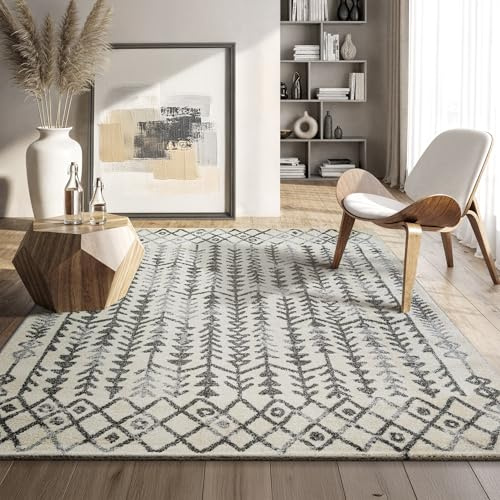SANAT Boho Teppich – Moderner Teppich im Boho Stil, Geeignet für Wohnzimmer, Schlafzimmer, Flur, Esszimmer und Kinderzimmer – Vintage Creme, Größe: 140 x 200 cm