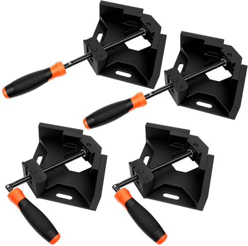 DIKTALK 4-Pack Right Angle Clamp | Self-Adjusting Aluminum Swing Jaw & Fold-Flat Handle | Corner Clamps for Woodworking, Welding & Gang-Clamping