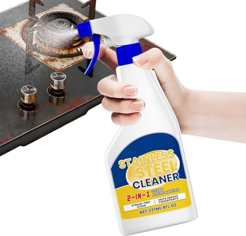 WJnflQN Reiniger für Edelstahl Spülen,237ml Metall Politur Spray,Edelstahl Fingerabdruck Entferner - für Küche Badezimmer Dusche Toilette Spüle Zuhause Grill Kochfeld Grill Ofen