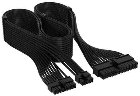 Corsair Elite Premium Type 5 Individually Sleeved ATX 24-Pin PSU Cable – Low-Profile Cable Combs, Triple-Mesh Paracord Sleeve, Compatible Type 5 PSUs – Black