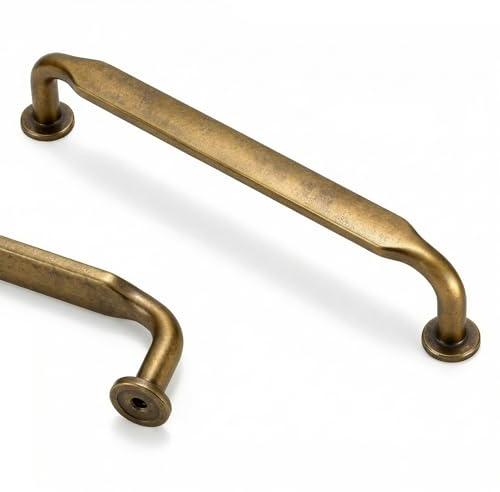 Goldenwarm 10 Pack Antique Brass Cupboard Handles 5-1/16Inch(128mm) Hole Centers, Vintage Antique Brass Kitchen Handles Solid Zinc Alloy Retro Drawer Pulls