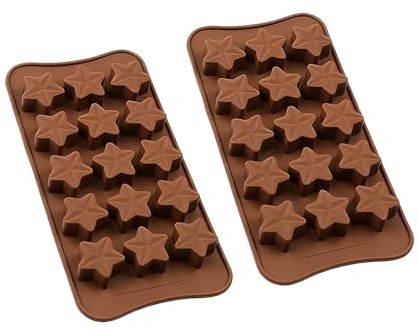 DCYQAIN 2 Pack 15-Cavity Star Silicone Moulds, Non-Stick Food Grade Chocolate Candy Moulds, Reusable Ice Cube Tray for Gummy, Jelly, Dessert, Wax Melts and Cake Decorations