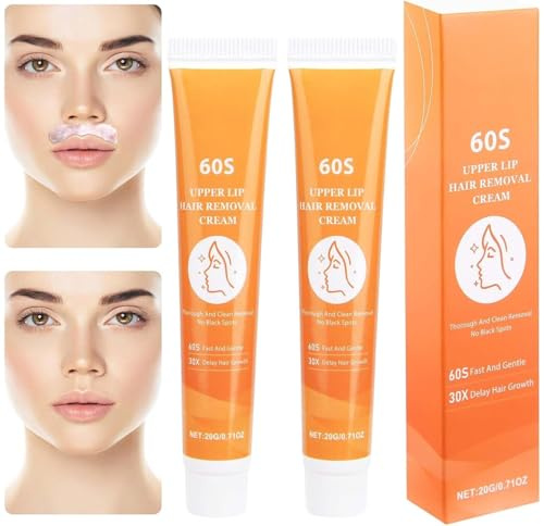 2 PCS Facial Hair Removal Cream for Women, Gentle Upper Lip Hair Remover, Delay Hair Growth, Depilatory Cream for Smooth Face Body Skin, Suitable for All Skin Types (pack of 2, 20g)