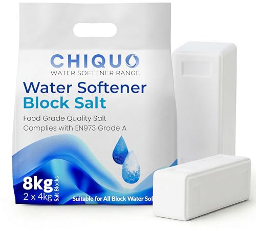 Chiquo Water Softener Block Salt 8kg (2 x 4kg Blocks) - EN973 Grade A Approved - Food Grade High Purity Salt Blocks - Ultimate Protection Against Limescale - Improves System Efficiency