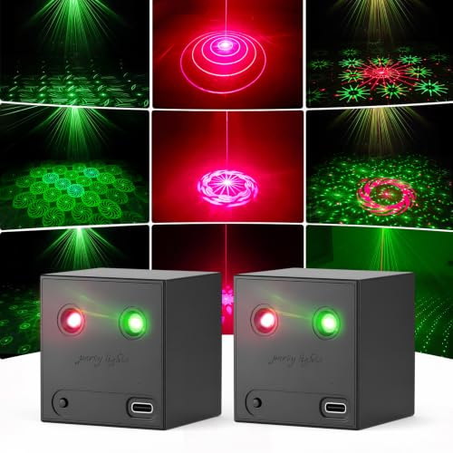 Propulsion Life 2PCS Mini Discolicht Partylicht Akku, R/G 600mAh Wiederaufladbar DJ Projektor Musikgesteuert mit 64 Dynamischen Bühnenlicht Effekten, USB Party Lichter für Geburtstage Feste Bar