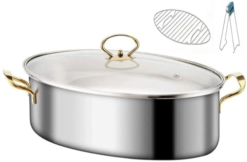 Vaporera de Acero Inoxidable de 1 a 3 Capas para Pescado, Olla Ovalada para Cocinar al Vapor, Olla Multiusos para Cocinar Mariscos Aal Vapor y Hervir Sopas(First Floor)