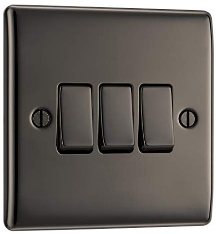 BG Electrical Triple Wall Light Switch, 2 Way, Raised and Slim Profile, Round Edges, Nexus Metal, Black Nickel, 20A, 16AX, NBN43