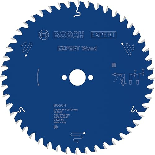 Bosch 1x Hoja de sierra circular con cable EXPERT Wood | para Madera blanda, Madera dura, Ø 190 mm, Professional Accesorios Sierras circulares de mano con cable, Sierra de inmersión