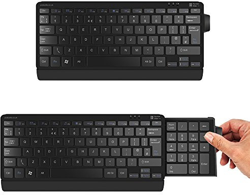 Posturite Retractable Number Slide Compact Keyboard, Slimline Ergonomic Profile, Wired USB Connectivity (Black)