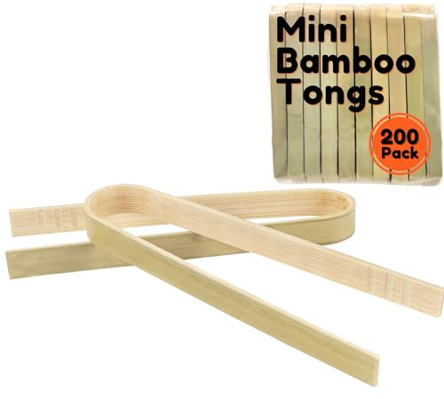 BambooMN Brand - 3.9 (10cm) Mini Bamboo Disposable Tongs - Toast Tongs - 200 pcs