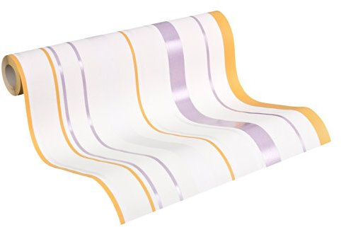 A.S. Création Profiltapete Selina, Streifentapete, cremeweiß, weiß, pastellviolett, maisgelb, 938063