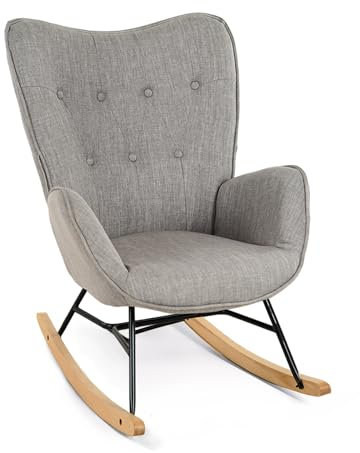 MEUBLE COSY Schaukelstuhl Sessel Schaukelsessel Stillstuhl Schwingstuhl mit Armlehnen Gepolsterter Sitzfläche für Wohnzimmer Schlafzimmer, Balkon, Stoff und Holzkufen, Bis 120 kg Belastbar, Hellgrau