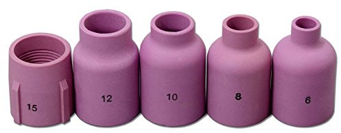 RIVERWELD Tasses Céramiques à Lentille de Gaz TIG Buses en Alumine Jumbo Grand Diamètre 53N87 12#, 53N88 10#, 53N89#15, 57N74 8#, 57N75 6# pour SR WP 9 17 18 20 25 26 Torche de Soudage TIG 5pcs