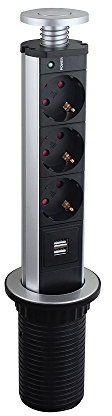 Multiprise de table encastrable avec 3 prises Schuko et 2 ports USB - Chargeur escamotable