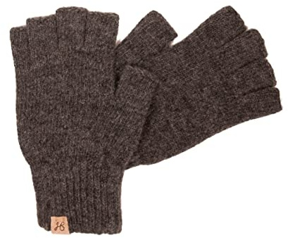 Hand Gewand by Weikert Halb-Finger Strickhandschuhe aus Wolle mit verstärktem Bund am Handgelenk, Fingerlose Woll-Handschuhe, Handy Handschuh