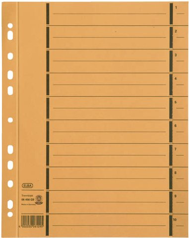 ELBA Trennblatt, Manilakarton (RC), 250 g/m², Eurolochung, A4, gelb (100 Stück), Sie erhalten 1 Packung á 100 Stück