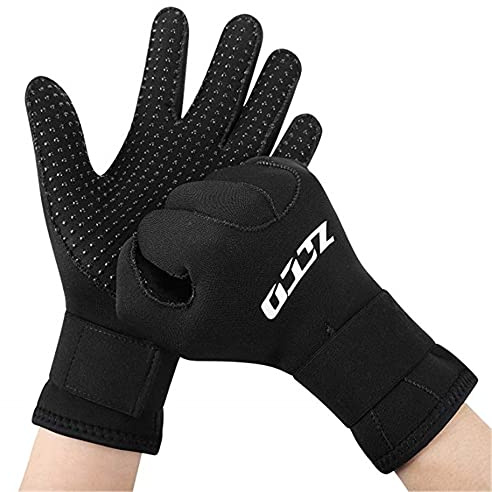 ZCCO Guantes de Buceo de Neopreno de 3 mm / 5 mm, Guantes térmicos de Traje de Neopreno de Doble Capa con muñeca elástica y partículas de Resistencia al Deslizamiento (5mm, S)