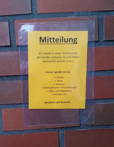 PS-Handelshaus 10x A4 Sichttasche selbstklebend & wieder ablösbar | 10x A4 Klebetasche glasklar mit Abziehfolie. Wiederverwendbare Sichthülle für öfteren Gebrauch. Ideal für glatte Flächen.