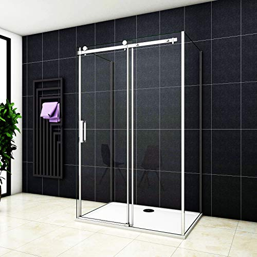 Aica Sanitär Duschabtrennung U-FORM Duschkabine U-Kabine 8mm Nano glas Schiebetür (100x80x80cm,H195cm)