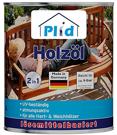 Plid® Holzöl Pflegeöl Holzschutz Imprägnieröl Gartenmöbel Teakholzöl Holzlasur Holzschutzöl Holzpflegeöl Holz Öl Außen zum Holzschutz für alle Hart- und Weichhölzer Douglasie 1L