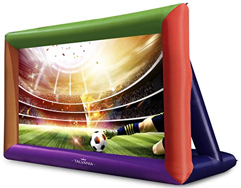 Talvania 33 Feet Inflatable Projector Screen for Outdoor and Indoor TV Movie Watching, Blower, Tie Downs, Stakes, Sandbags, and Storage Bag, Quick Blow Up (33' Multicolor)