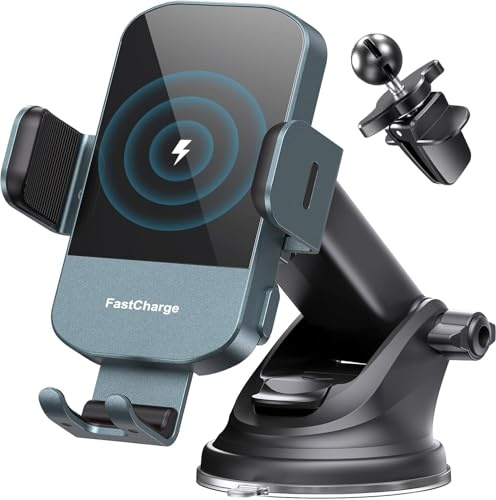 Wireless Car Charger, CHGeek 15W Fast Charging Auto Clamping Car Charger Phone Mount Phone Holder fit for iPhone 15 14 13 12 11 Pro Max Xs, Samsung Galaxy S23 Ultra S22 S21 S20, S10+ S9+ Note 9, Green