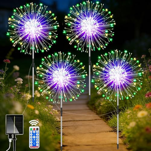 yowin Gartendeko Solcellslampor för utomhusbruk, 120 LED-lampor, maskrosform, 8 lägen, väderbeständig solcell för trädgård, balkong, terrass, flerfärgad, 4-pack