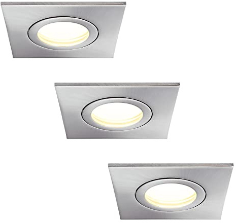 HCFEI 3er Set LED Einbaustrahler 5W dimmbar flach Eckig IP44 Badezimmer 230V Spot Außen Warmweiß 3000K