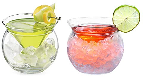UIYIHIF Stemless Martini - Set di 2 bicchieri da cocktail con cavier Server, bicchiere ghiacciato per liquori, cocktail chiller, gelato, ristorante