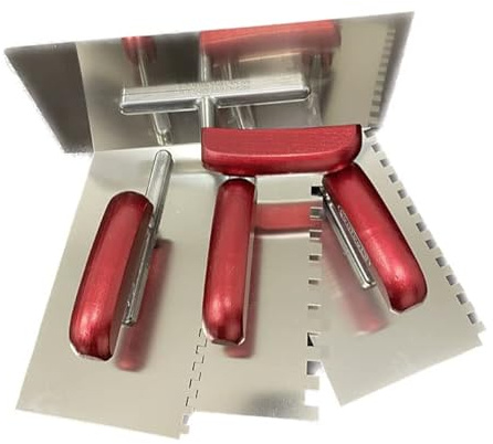 Maurerkelle Set 4 Stück Zahnkelle 6mm, 8mm, 10mm | + Glättekelle Putzkelle Holzgriff Blatt Rostfrei 280x130 Contoo CT029