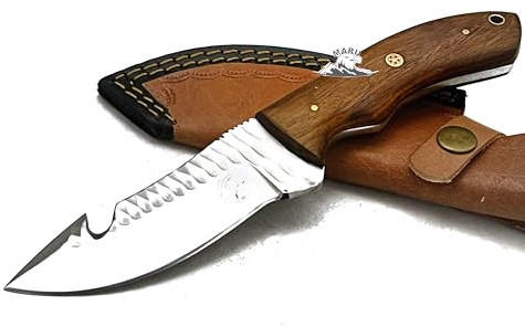 Maru Coltello Artigianale Skinner Coltello a Lama Fissa in Acciaio Inossidabile (Inox) Coltello da Caccia con Manico in Palissandro Coltello Bushcraft Fodero in Pelle Caccia