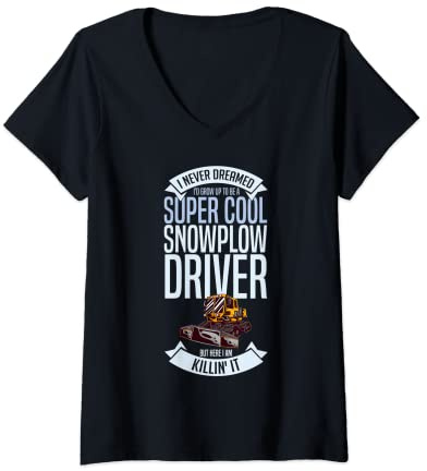 Womens Snow Plow Tractor Machine Truck Shovel Driver Snowplough V-Neck T-Shirt