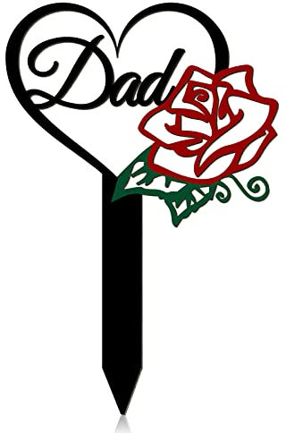 Unittype Dad Memorial Grave Markers Metal Heart Memorial Plaque Stake Father's Day Sympathy Grave Plaque Cemetery Decoration for Loved Ones Garden Outdoor Memorial Grave Stake for Cemetery Yard