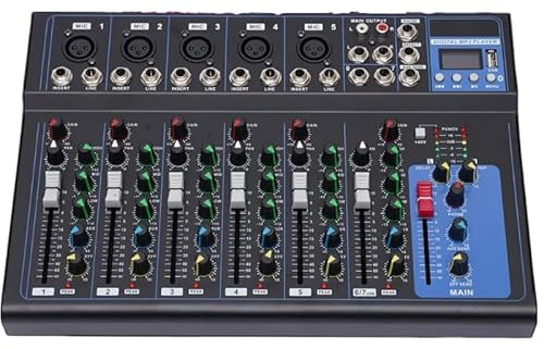 InSyoForeverEC 7 canales Bluetooth Mezclador Live Studio Audio Mezclador USB DJ Consola Amplificador