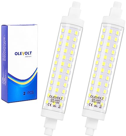 OLEVOLT R7S LED 118mm Kaltweiß 6000K, 7W Ersetzt 70W Halogenstab, Nicht Dimmbar 1380LM, Stablampen für Baustrahler, Landschaftslichter, 2 Stück